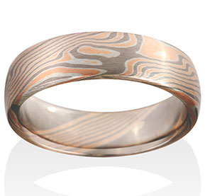 Birch Mokume in 14k Red Gold, 14k Pd White Gold and Silver