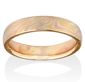 Birch Mokume in 14k Red Gold, 14k Yellow Gold and Silver