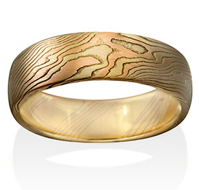 Oak Mokume in 14k Yellow Gold, 14k Red Gold and Silver
