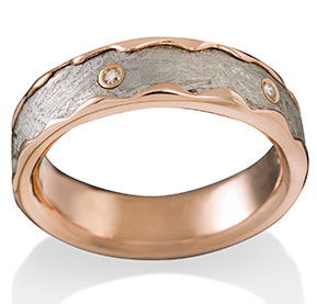 Arcturus Meteorite with 14k Red Gold and Diamonds
