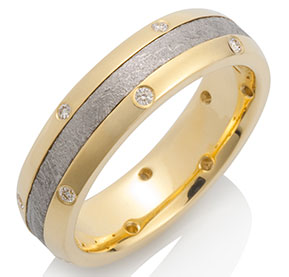 Canopus Meteorite with 18k Yellow Gold and 14 Diamonds